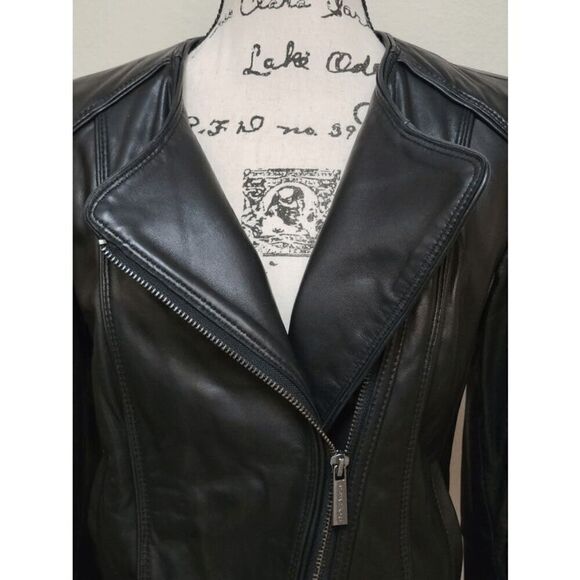 MICHAEL KORS Black Genuine Leather Moto Biker Jacket Zip Up SIZE S MSRP $595 - Picture 9 of 14